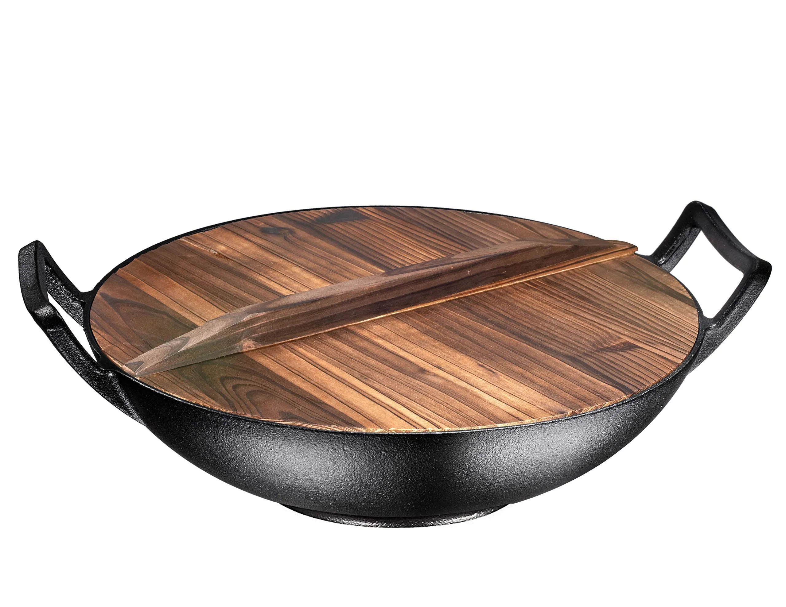 14 Inch Wooden Wok Lid, Round Natural Wooden Lid For 14" Cast Iron Wok Pot, Pan