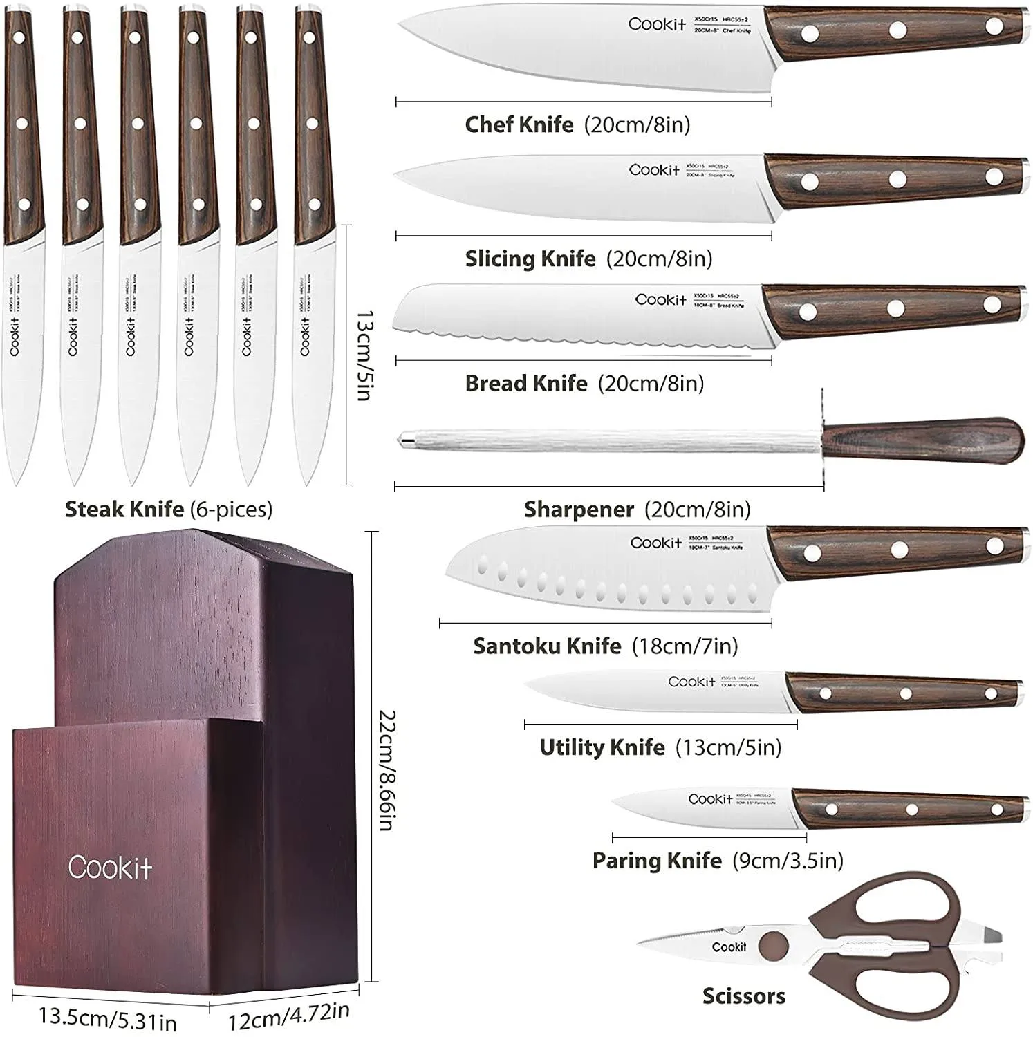 15-Piece: Stainless Steel Kitchen Knife Set