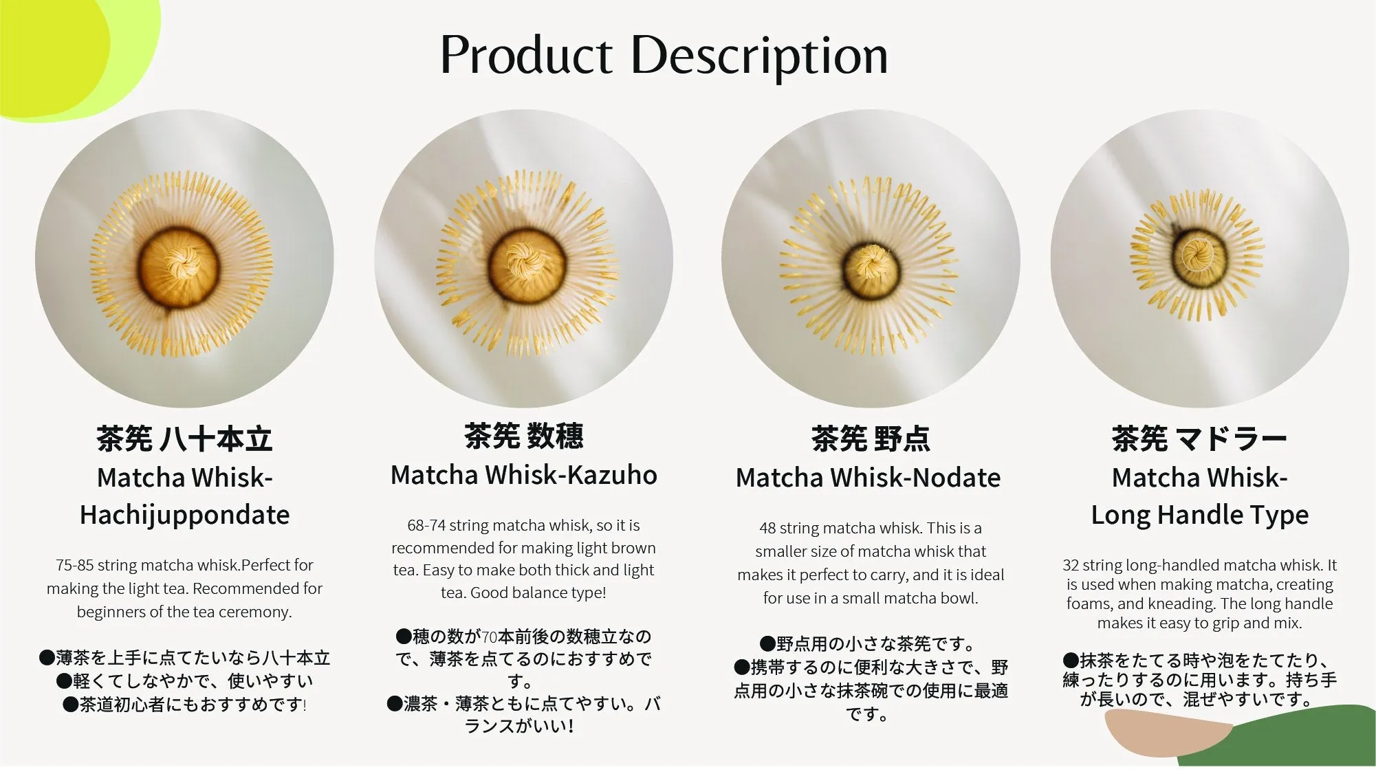 Premium Quality Matcha Whisk with 32 Strings - Long Handle Type for Easy Grip