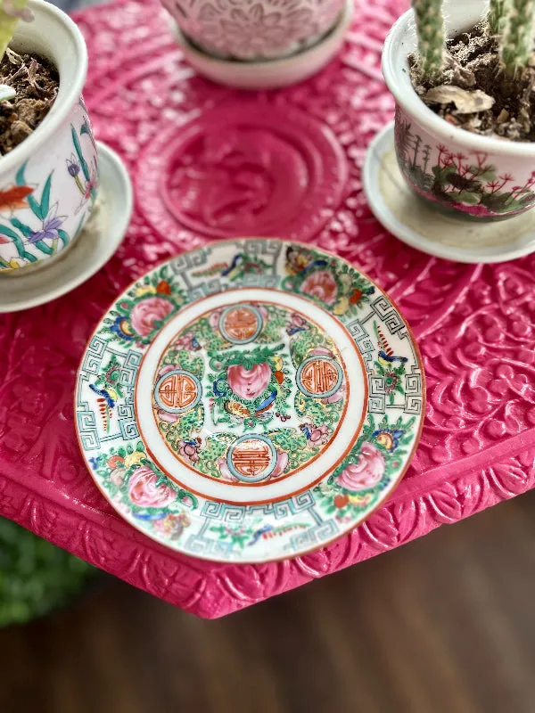 Antique Tea Cup and Saucer, Rose Medallion China, Fine Porcelain