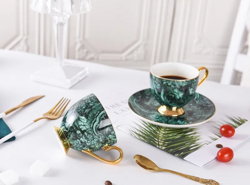 Beautiful British Green Tea Cups, Unique Porcelain Cup and Saucer, Royal Ceramic Coffee Cups, Creative Bone China Porcelain Tea Cup Set