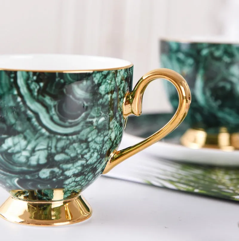 Beautiful British Green Tea Cups, Unique Porcelain Cup and Saucer, Royal Ceramic Coffee Cups, Creative Bone China Porcelain Tea Cup Set