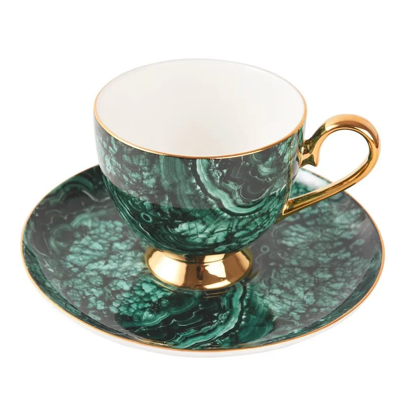 Beautiful British Green Tea Cups, Unique Porcelain Cup and Saucer, Royal Ceramic Coffee Cups, Creative Bone China Porcelain Tea Cup Set