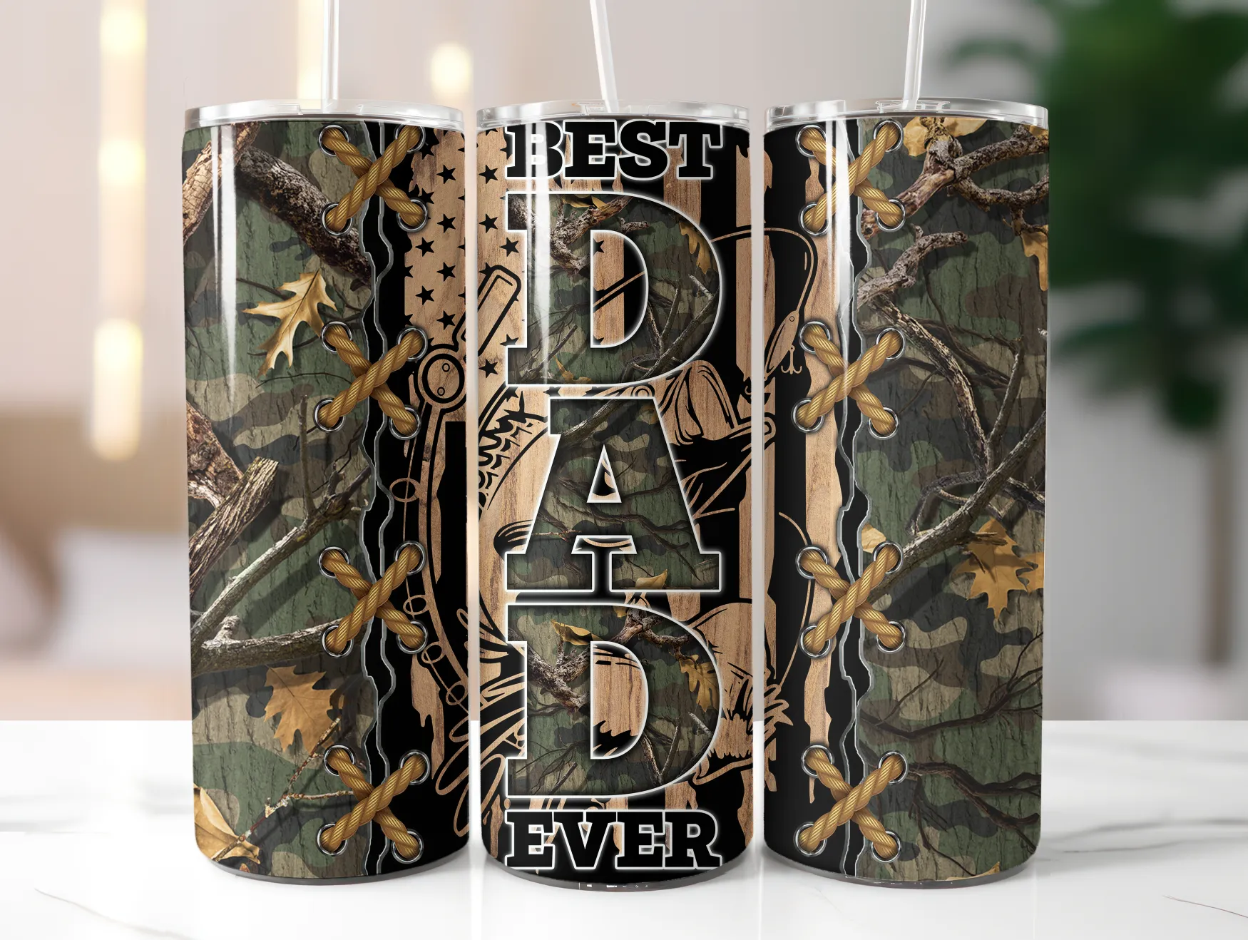 Best Dad Ever Camo Fishing 20 oz. Skinny Tumbler Sublimated TM004