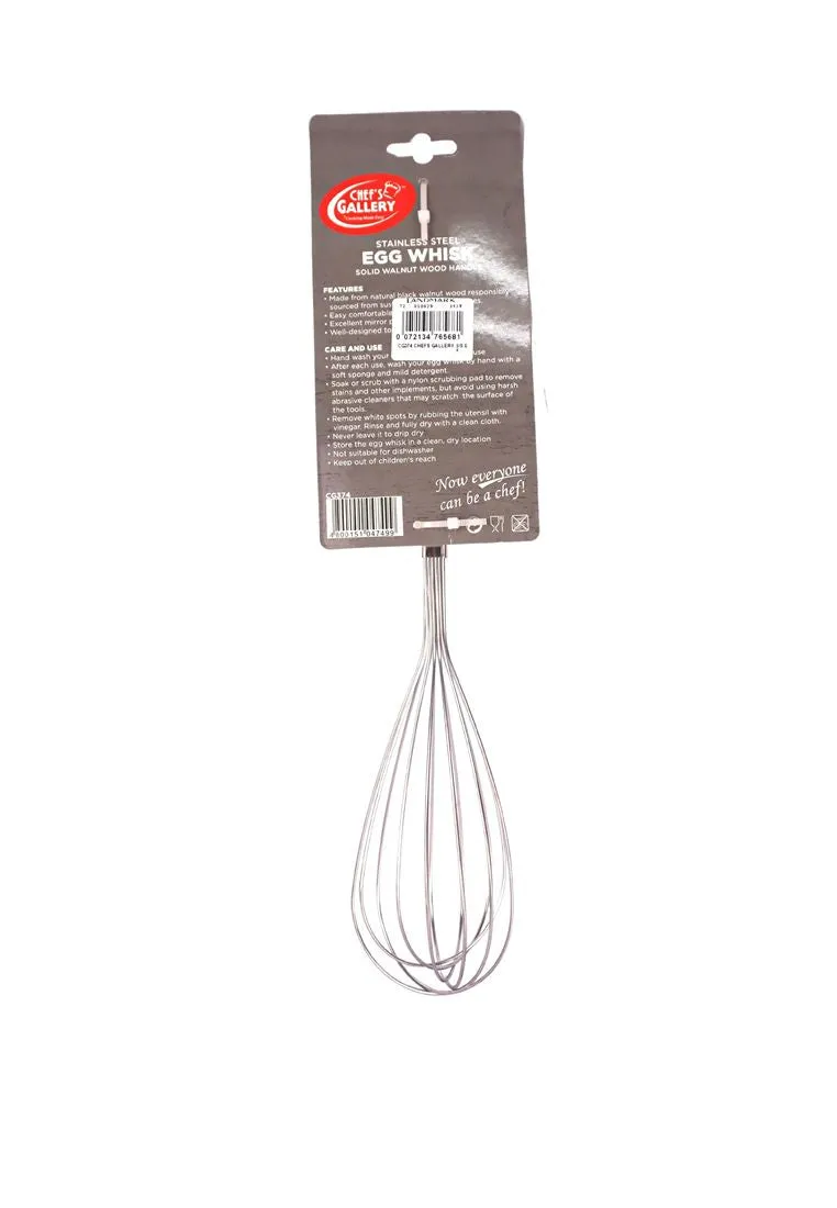 Chef's Gallery Stainless Egg Whisk with Solid Walnut Wooden Handle