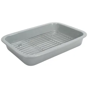 Elanze Designs Grey 12.9 x 9.3 Porcelain Baking Dish With Stainless Steel Rack