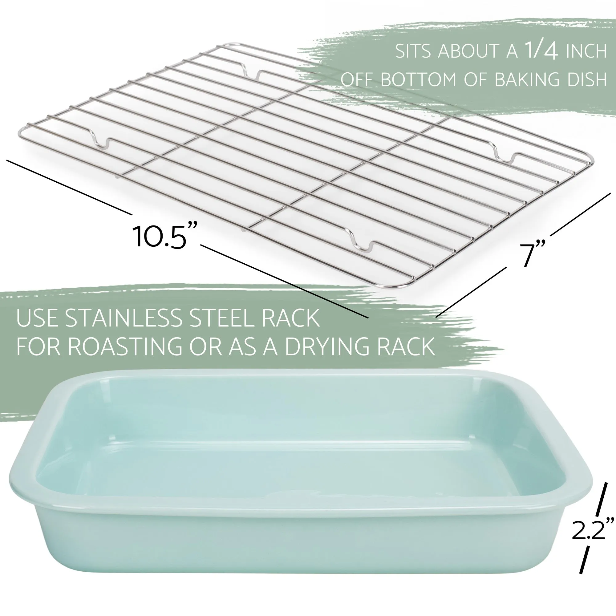 Elanze Designs Ice Blue 12.9 x 9.3 Porcelain Baking Dish With Stainless Steel Rack