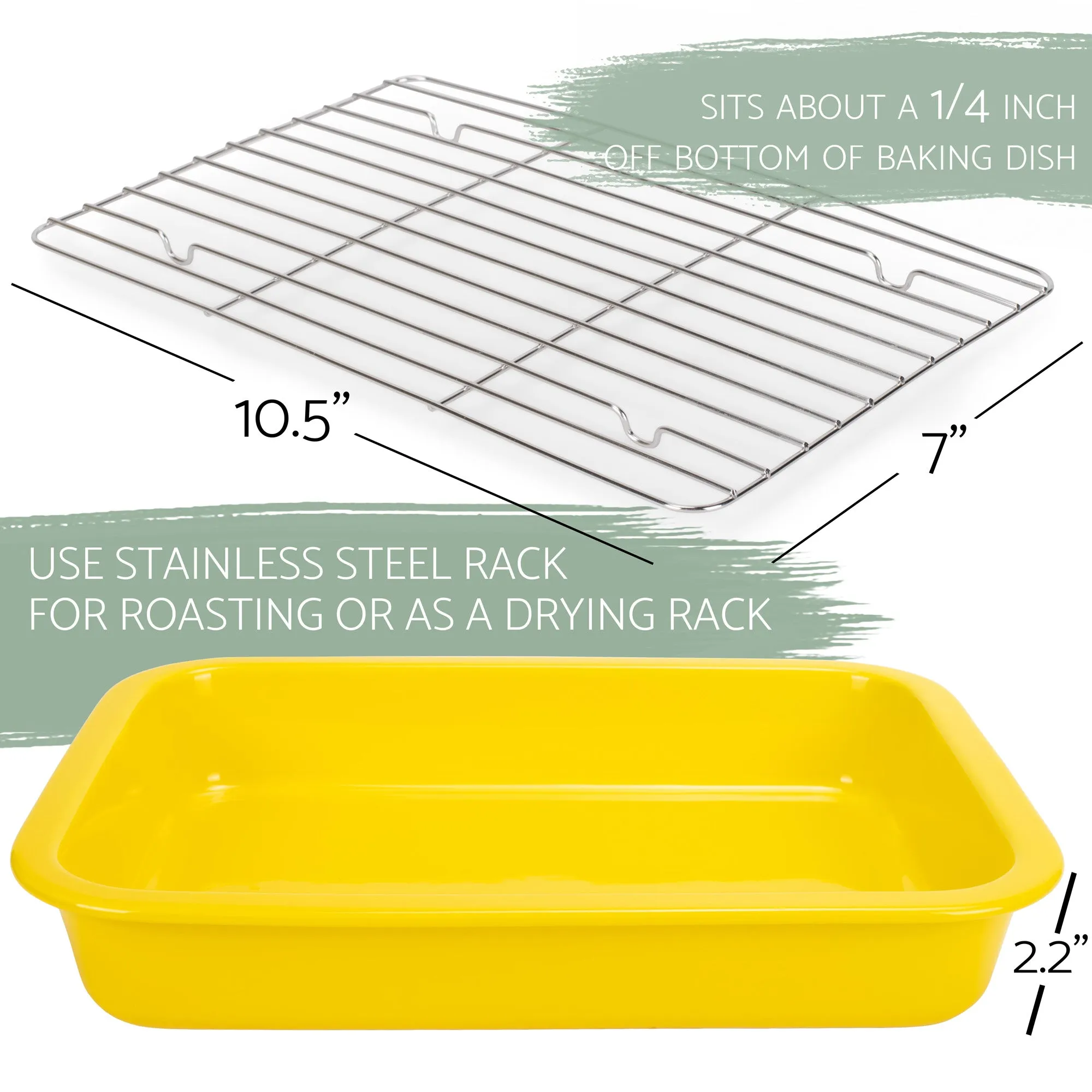 Elanze Designs Yellow 12.9 x 9.3 Porcelain Baking Dish With Stainless Steel Rack