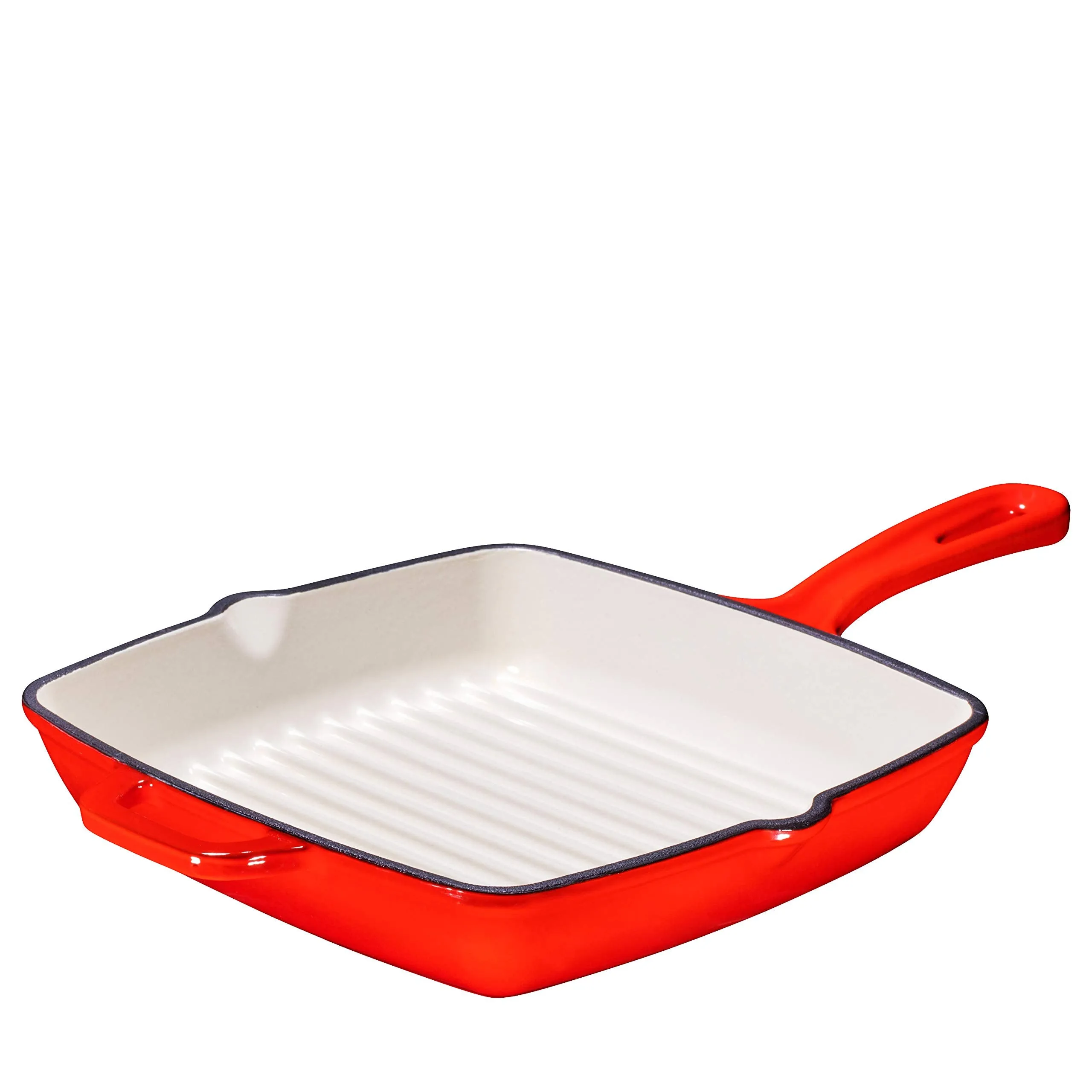 Enameled Cast Iron 10 Inch Square Cast Iron Grill Pan Skillet Grill Pan with Easy Grease