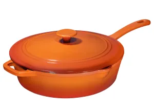 Enameled Cast Iron Skillet Deep Saut Pan with Lid, 12 Inch, Pumpkin Spice, Superior Heat