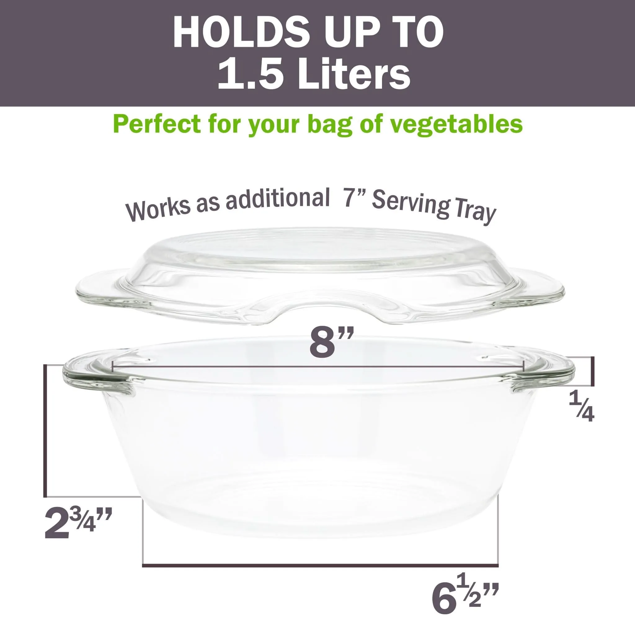 Glass Microwave Vegetable Steamer | 100% Glass, Oven-Safe, Plastic-Free, BPA-Free, and Silicone-Free