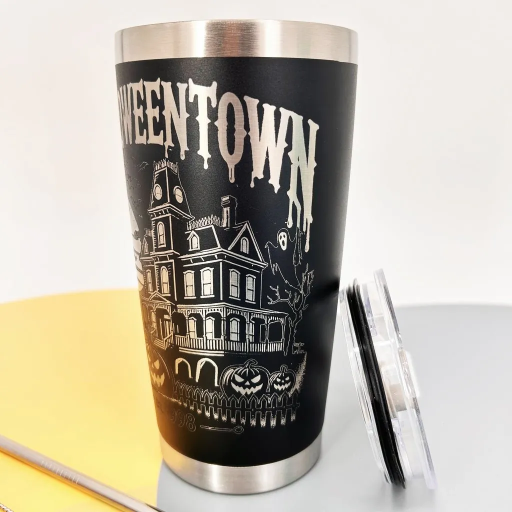 Halloween Tumbler with Straw, 20oz Stainless Steel Insulated Bottle, Spooky Pumpkin Horror Theme, Gift Box