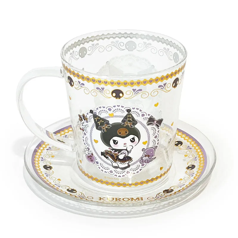 Kuromi Gold Ribbons Glass and Saucer Set