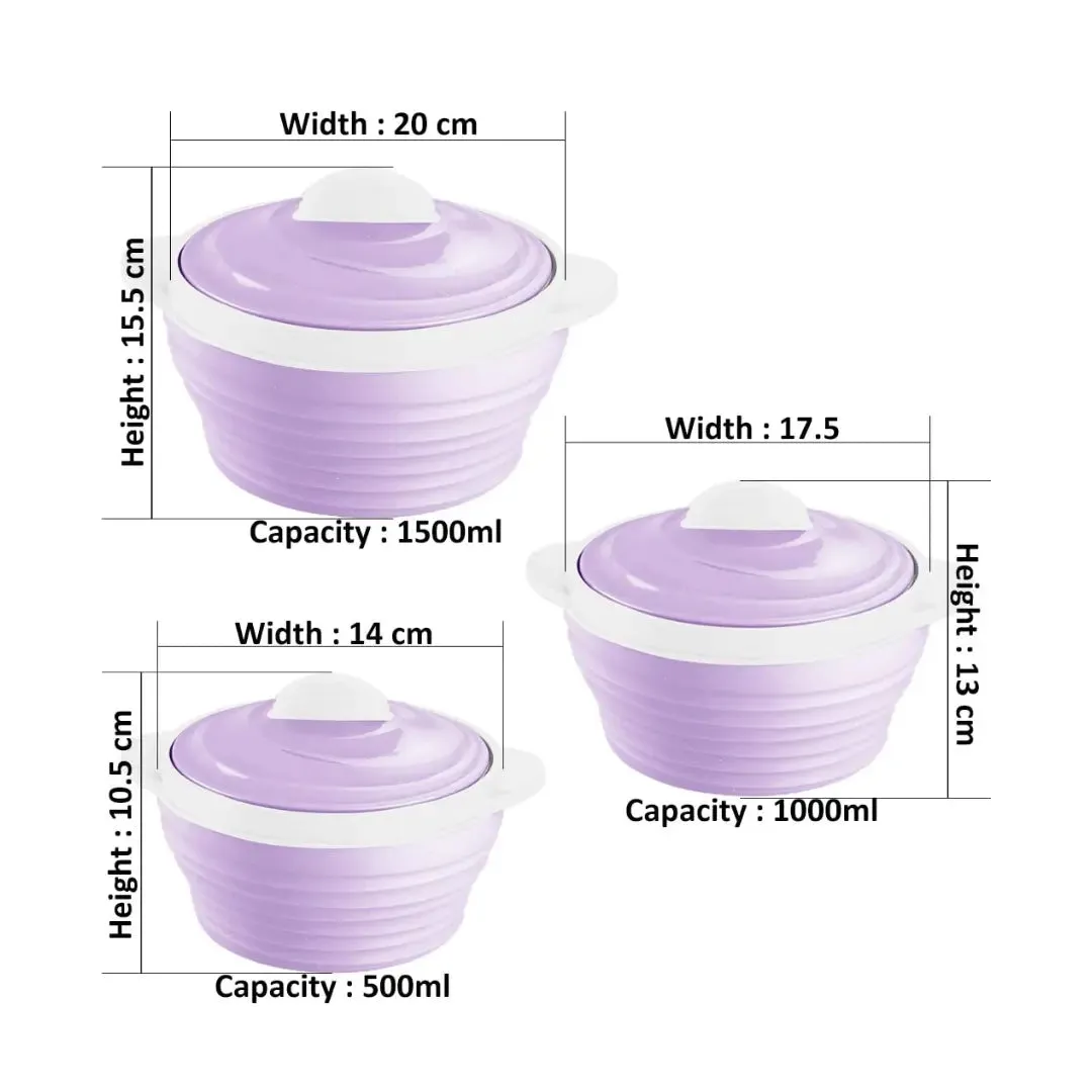 Nayasa Cornello Insulated Stainless Steel Casserole Set of 3 (500ml, 1000ml, 1500ml) – Purple