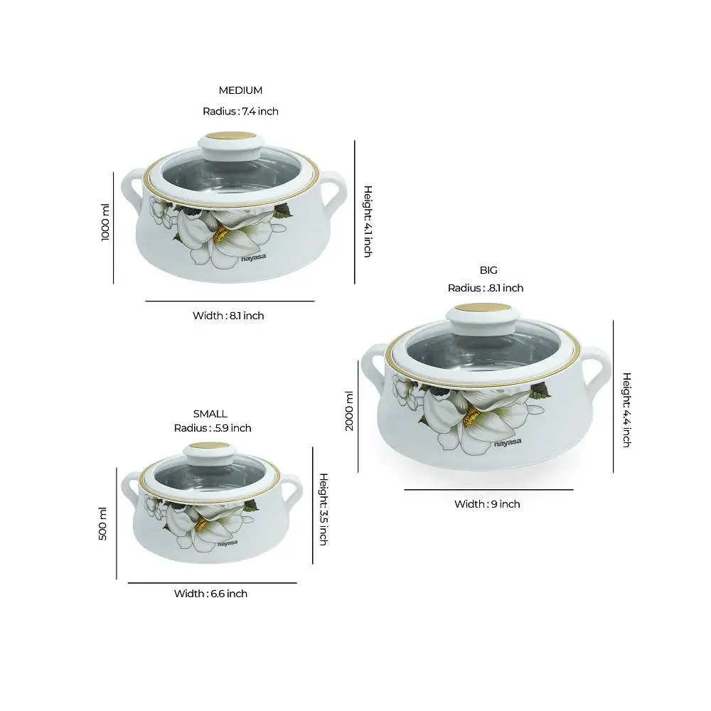 Nayasa Lorenzo Casserole Set With Glass Lid (1000ml,1500ml,2000ml)