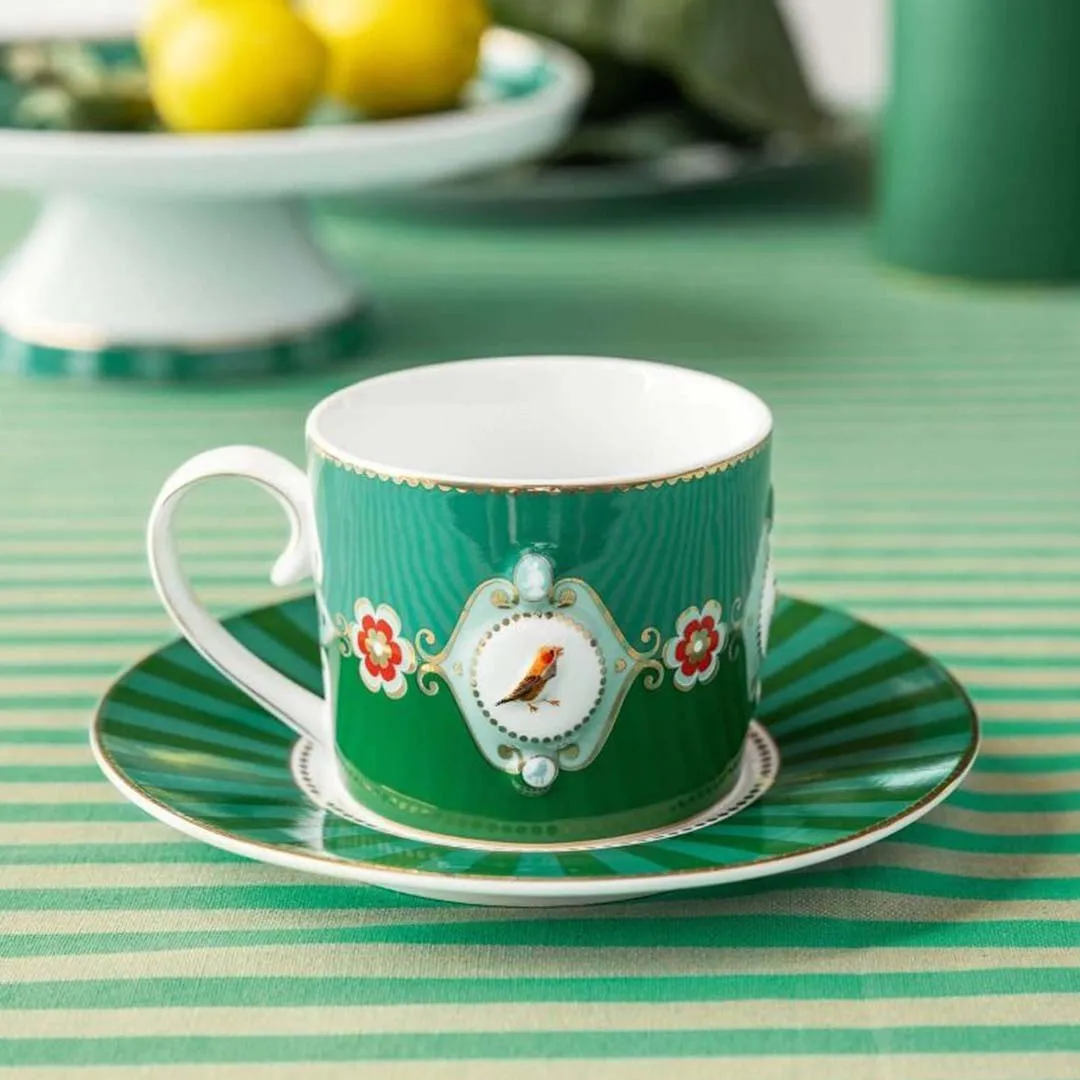 Pip Studio Love Birds Medallion Cup & Saucer - Emerald Green