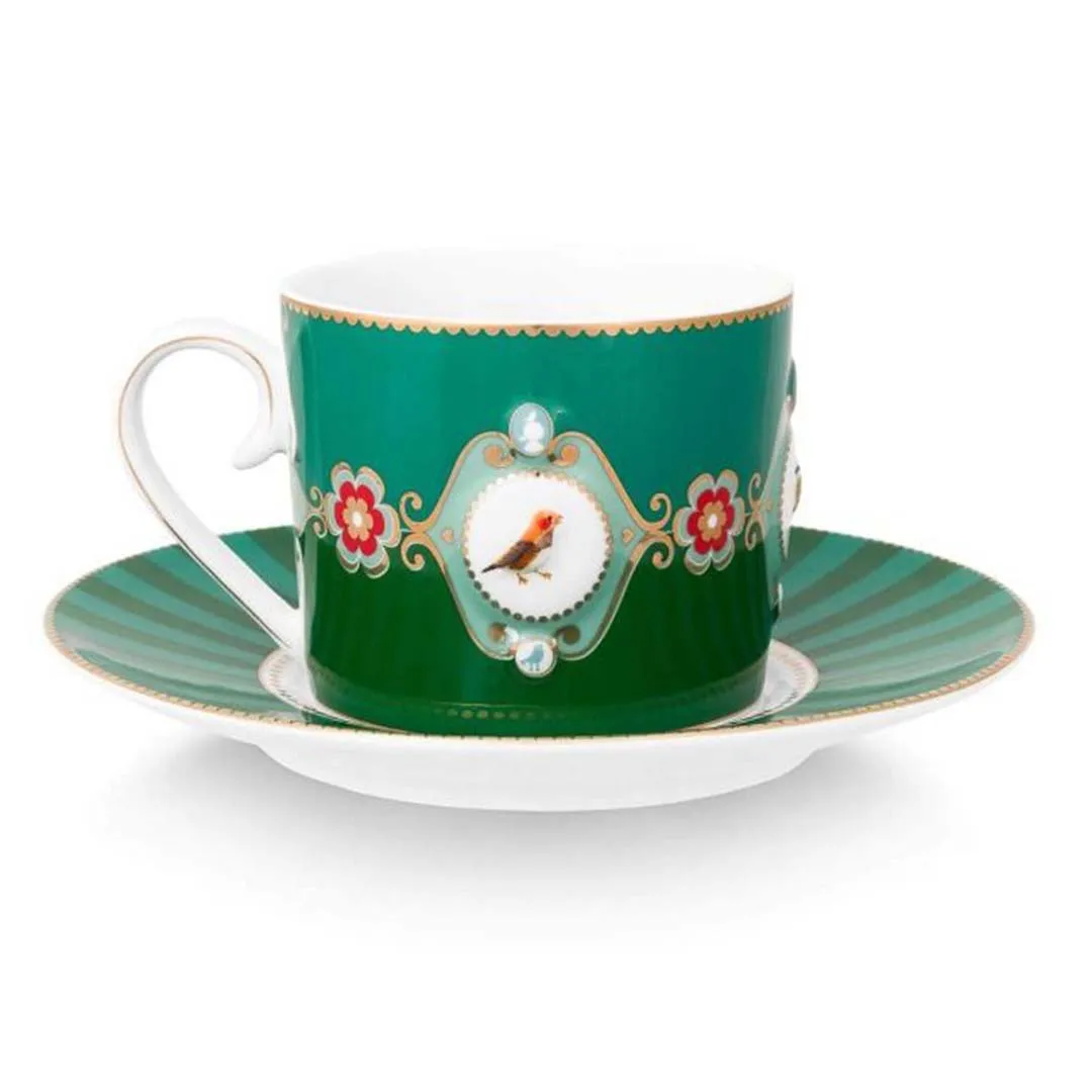 Pip Studio Love Birds Medallion Cup & Saucer - Emerald Green