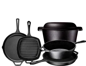 Pre Seasoned Cast Iron Bundle Gift Set, Double Dutch Oven, Pizza Pan, Grill Pan, 6"   7.5"