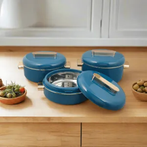 RISHABH Insulated Serving Premium Casserole Set with Lid (1500, 2000, 2500 ml) (Teal Blue)