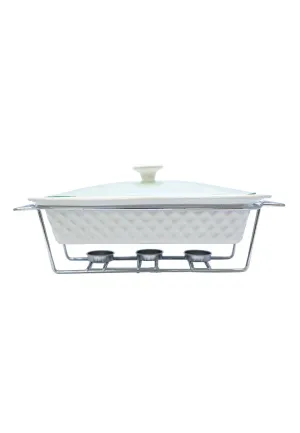 Slique Ceramic Oval 3-Burner Casserole Dish 2.9L with Glass Lid and Chrome Stand