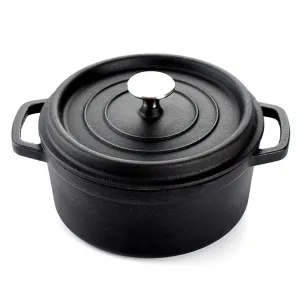 SOGA Cast Iron 24cm Stewpot Casserole Stew Cooking Pot With Lid 3.6L Black