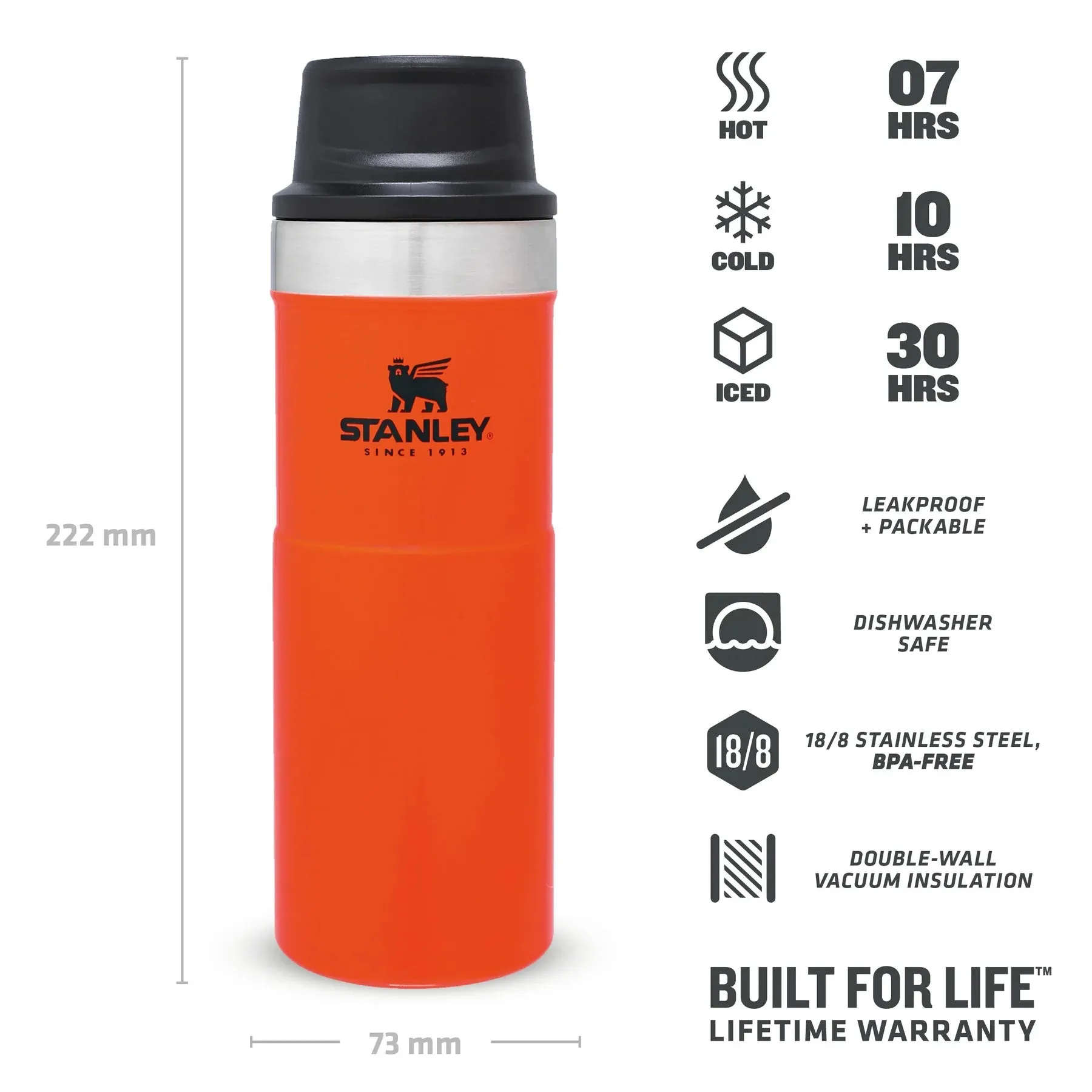 Stanley Classic Trigger Action Travel Mug | 0.47L - Blaze Orange