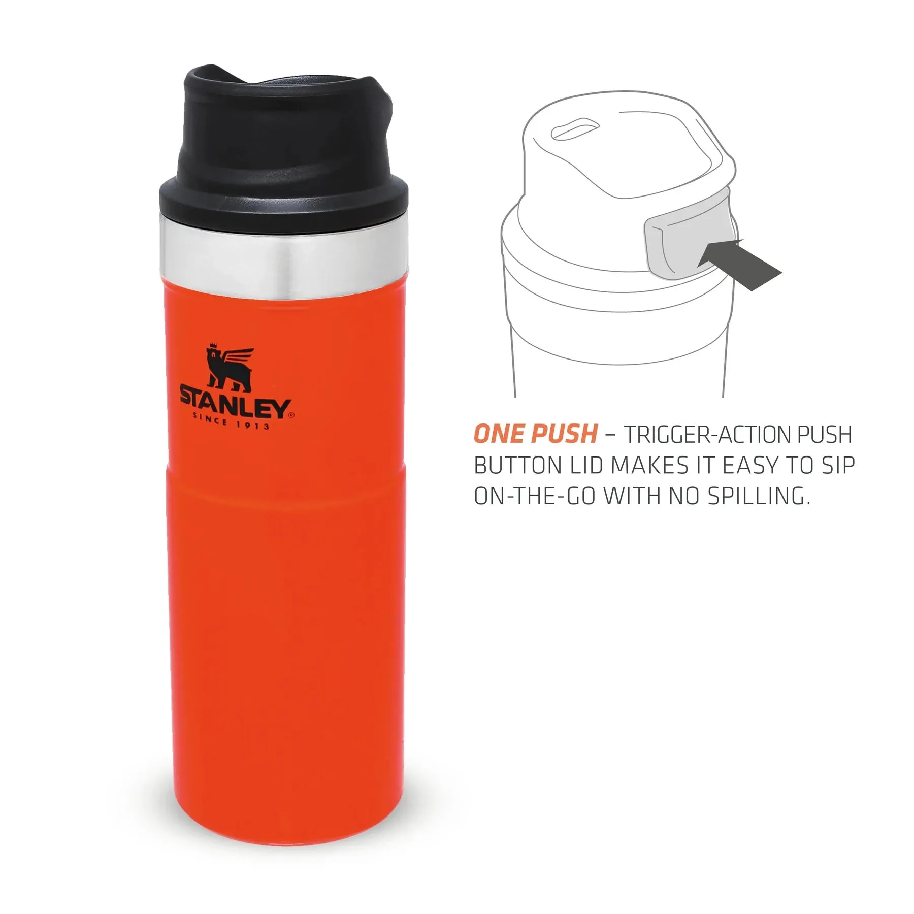 Stanley Classic Trigger Action Travel Mug | 0.47L - Blaze Orange