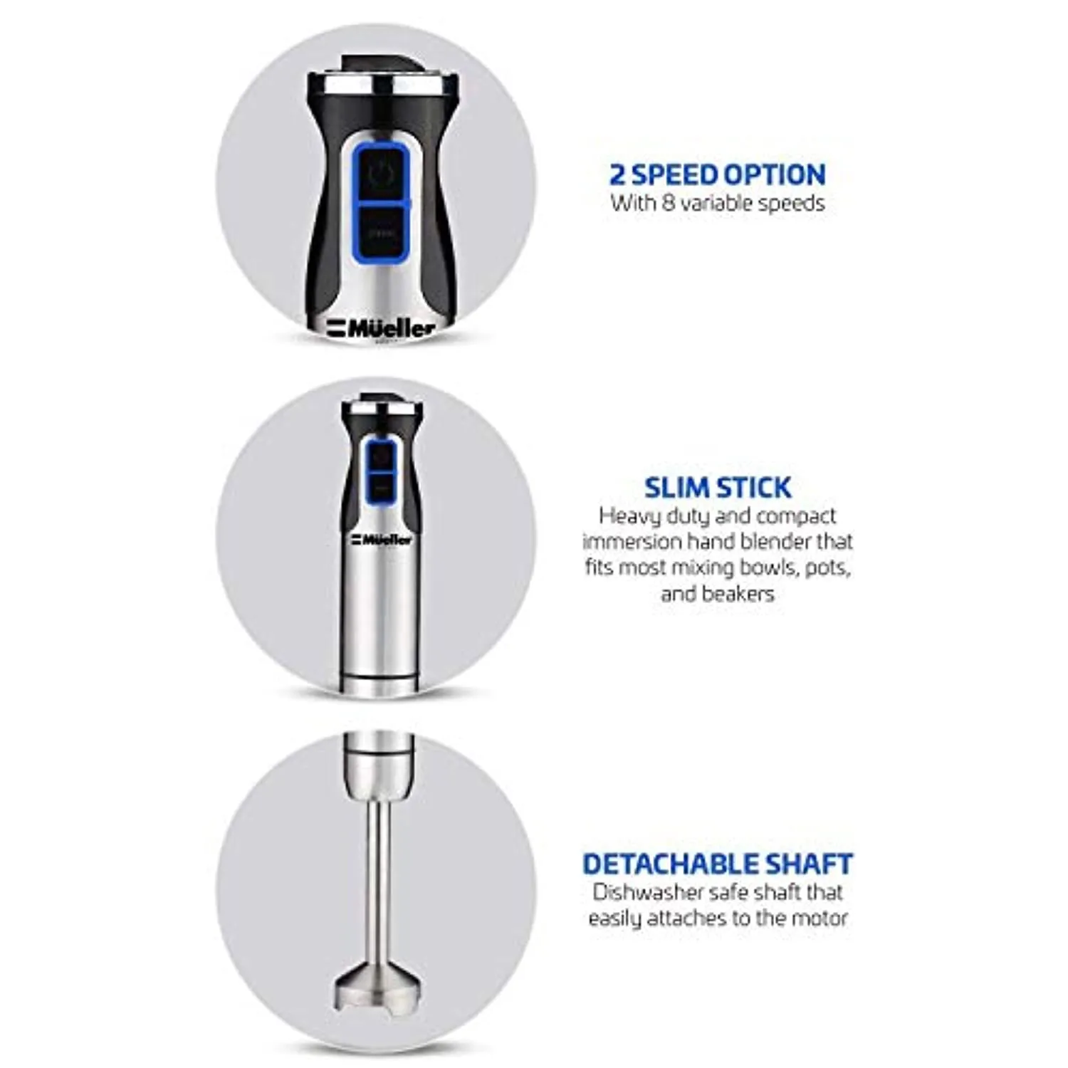 Ultra-Stick 500 Watt 9-Speed Immersion Multi-Purpose Hand Blender Heavy Duty Copper Motor Brushed 304 Stainless Steel With Whisk, Milk Frother