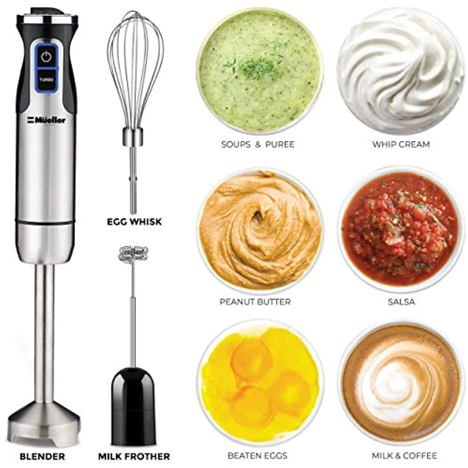 Ultra-Stick 500 Watt 9-Speed Immersion Multi-Purpose Hand Blender Heavy Duty Copper Motor Brushed 304 Stainless Steel With Whisk, Milk Frother