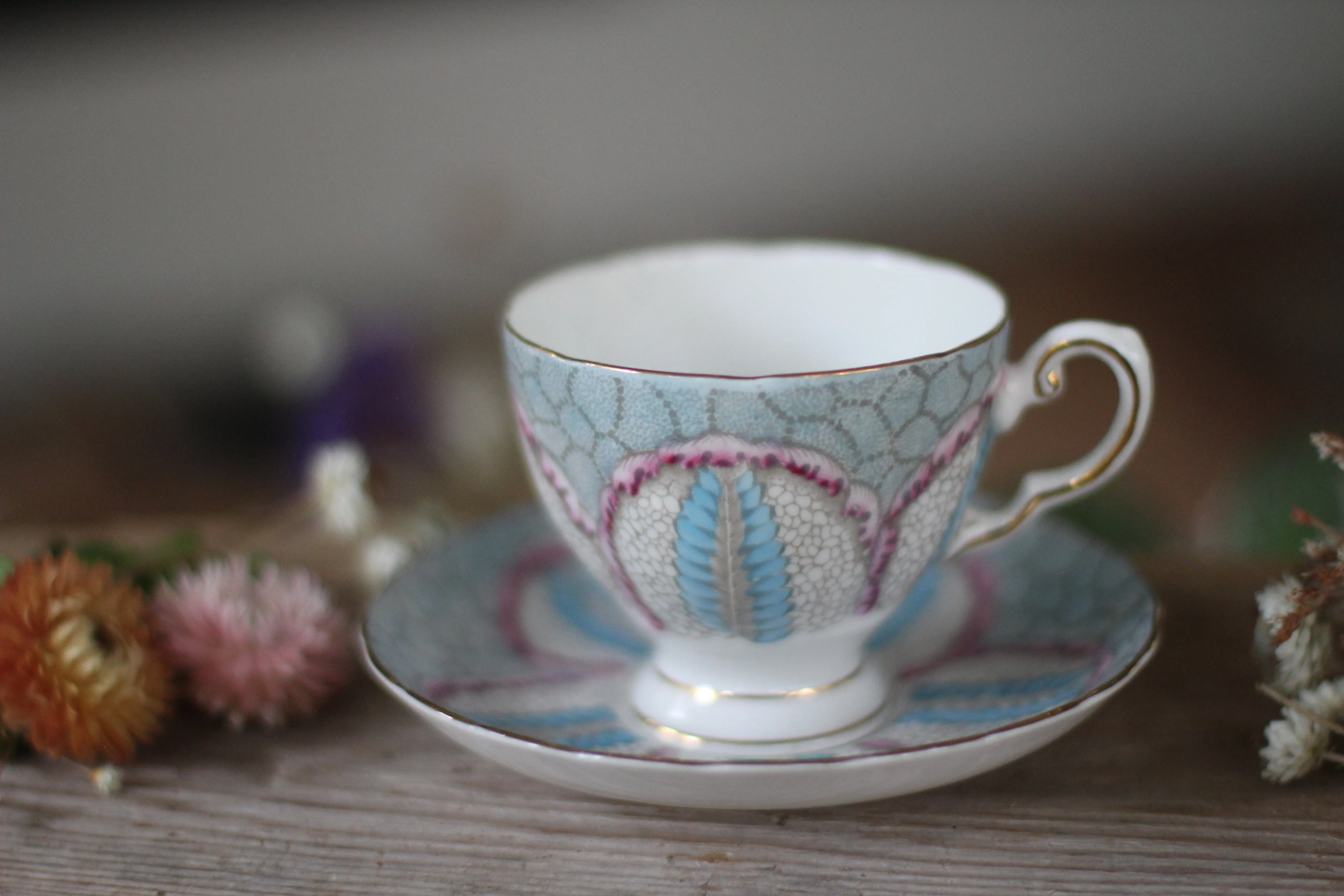 Vintage Blue Grey Tuscan Tea Cup Set