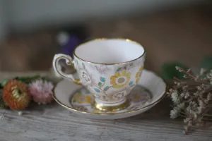 Vintage Pink Floral Plant Tuscan Tea Cup Set