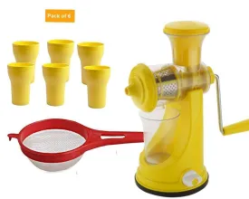 Your Brand Kitchen combo -Manual Fruit Juicer with Plastic Small Tea Strainer Sieve &  6pcs Plastic Juice Drinking Glasses